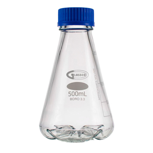 Колба Эрленмейера 1000 мл, стекло, до 500 °С, с отбойниками, вентилируемая крышка, 2 шт./уп., Glassco, Индия