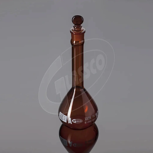 Колба мерная, класс А, темное БС, с одной отметкой, индивидуальный сертификат, пробка БС, Glassco, Индия