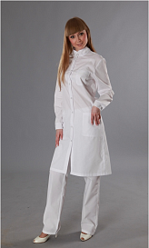 Халат лабораторный женский, хлопок/полиэстер, прямой, белый, 1 шт.