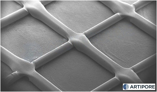 Диски для 3D культивирования полученные методом электроформования, выровненные нановолокна, материал нанесен линейно, толщина подложки 18 мкм, 96 луночный планшет