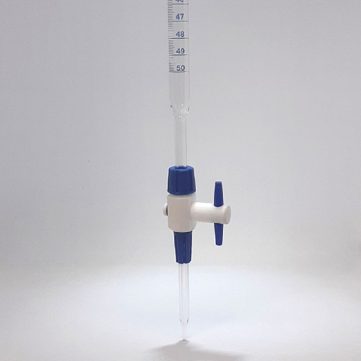 Бюретка 10 мл, ц.д. 0,05 мл, класс AS, тип 2, исп. 1, с прямым съемным тефлоновым краном, полоса Шеллбаха, сертиф., 1 шт., Glassco