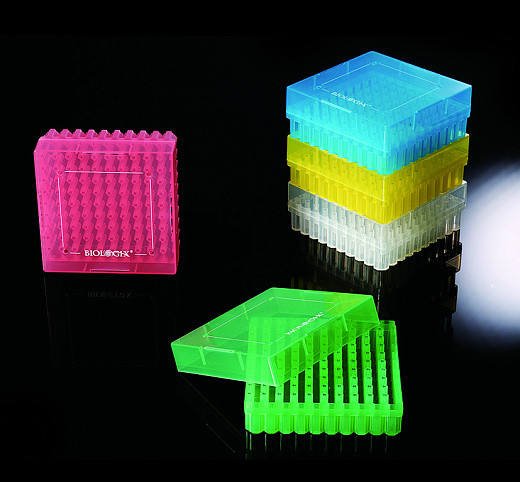 Штатив для хранения криопробирок 1-2 мл, 100 мест, полипропилен, с крышкой, набор разных цветов, 20 шт./уп.