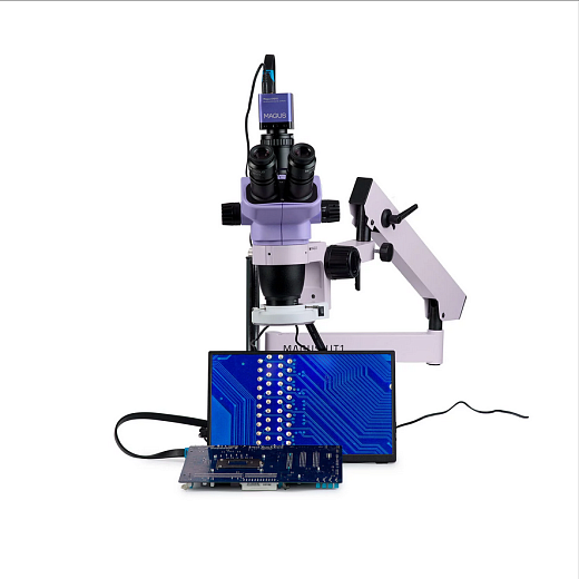 Микроскоп стерео, до 45х, по схеме Грену, для ремонта и пайки, с камерой CBF10 и монитором MCD20, Stereo D7TR LCD