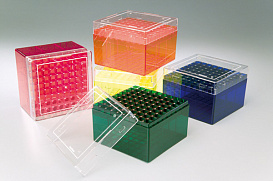 Штатив для хранения криопробирок 4,5 мл, 81 место, поликарбонат, с крышкой, 1 шт.