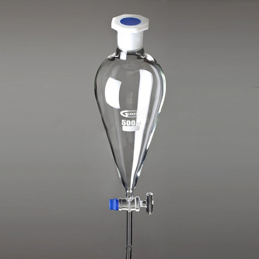 Воронка делительная, 60 мл, грушевидная, шлиф 14/23, пробка ПП, 1 шт./уп., Glassco