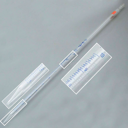 Пипетка стеклянная, 10 мл, НС, градуированная, полный слив, тип 2, исполнение 2, 2 класс точности, Россия