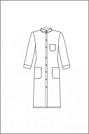Халат лабораторный женский, хлопок/полиэстер, прямой, белый, схема изделия, вид спереди, 1 шт., ЛТО
