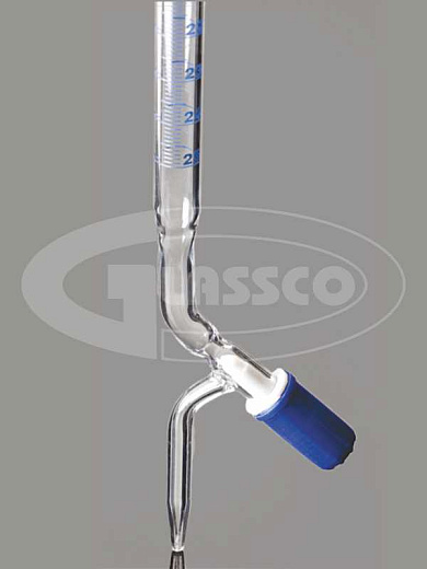 Бюретка 25 мл, ц.д. 0,1 мл, класс AS, тип 2, исп. 1, с прямым игольчатым тефлоновым краном, полоса Шеллбаха, сертиф., 1 шт., Glassco