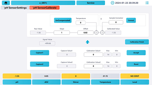 Программное обеспечение биореактора AbioBundle eDual-Control (экран калибровки pH-датчика)
