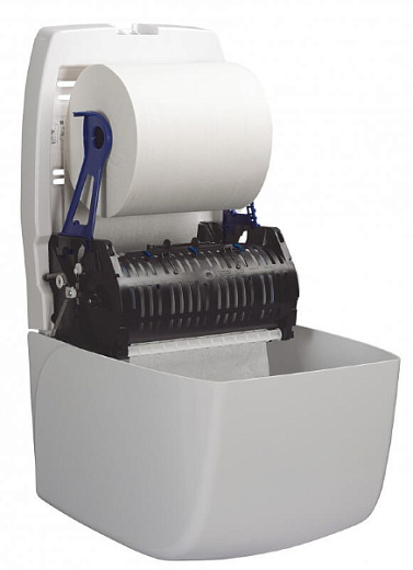 Диспенсер для рулонных полотенец Aquarius No Touch, настенный, белый, Kimberly-Clark, с открытой крышкой