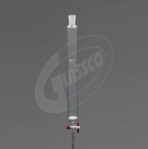 Колонка хроматографическая с краном с клапаном из ПТФЭ, с фильтром, боросиликатное стекло, со шлифом 24/40, 1 шт., Glassco, Индия