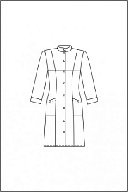 Халат лабораторный женский, хлопок/полиэстер, воротник-стойка, двухцветный (бело-синий), 1 шт., ЛТО, схема изделия, вид спереди