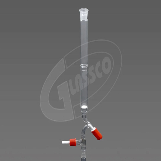 Колонка хроматографическая с краном с клапаном из ПТФЭ, с фильтром, боросиликатное стекло, со шлифом и конусом 14/23 и 29/32, с отводом на выходе 1 шт., Glassco, Индия
