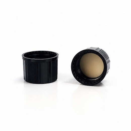 Крышка винтовая 15-425, черная, без отверстия, ПП, с септой натуральный PTFE/белый силикон/натуральный PTFE, 2 мм, 100 шт./уп., ALWSCI Technologies