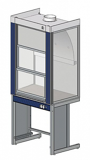 Шкаф вытяжной общего назначения, ширина 90 см, глубина 80 см, корпус – металл, столешница – н/ж сталь, 2 подъемных экрана, раковина