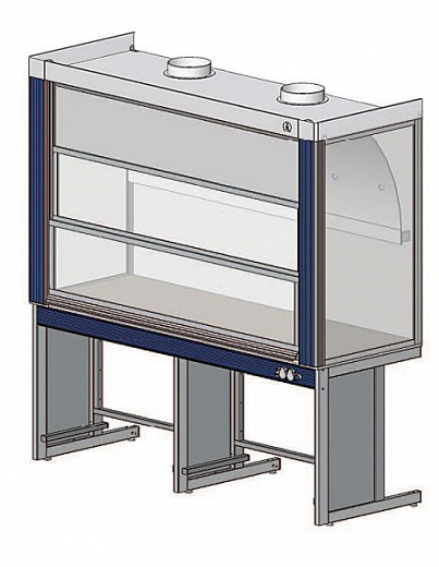Шкаф вытяжной общего назначения, ширина 180 см, глубина 80 см, корпус – металл, столешница – н/ж сталь, 2 подъемных экрана, раковина
